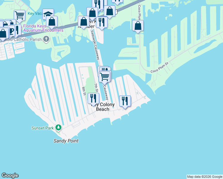 map of restaurants, bars, coffee shops, grocery stores, and more near 296 Sadowski Causeway in Key Colony Beach