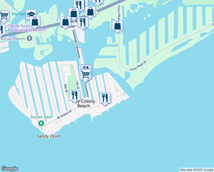 map of restaurants, bars, coffee shops, grocery stores, and more near 281 3rd Street in Key Colony Beach