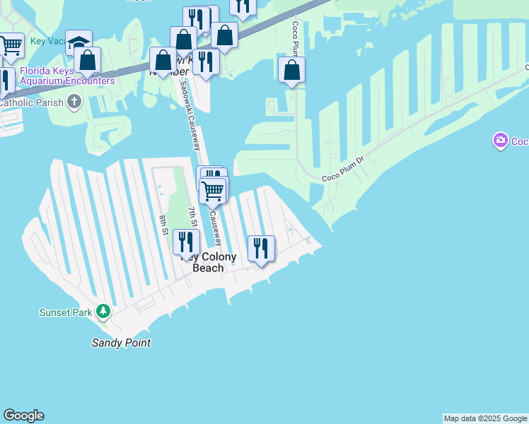 map of restaurants, bars, coffee shops, grocery stores, and more near 281 3rd Street in Key Colony Beach