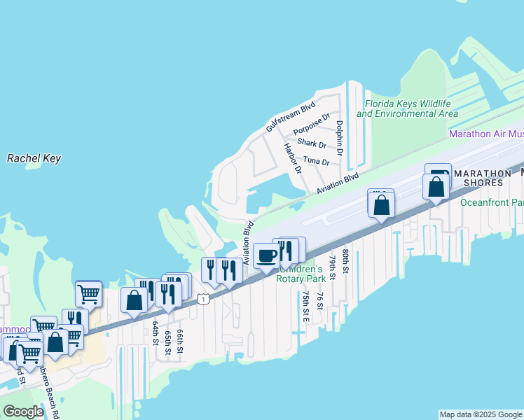 map of restaurants, bars, coffee shops, grocery stores, and more near 7770 Aviation Boulevard in Marathon