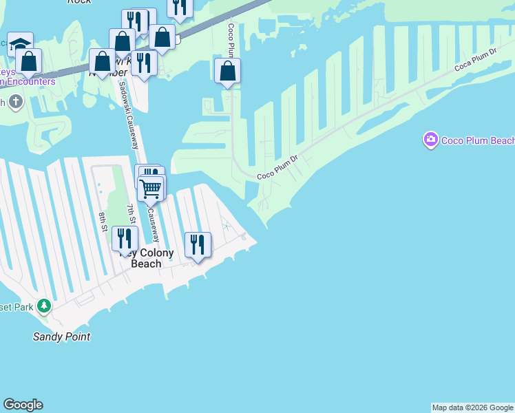 map of restaurants, bars, coffee shops, grocery stores, and more near 2000 Coco Plum Drive in Marathon