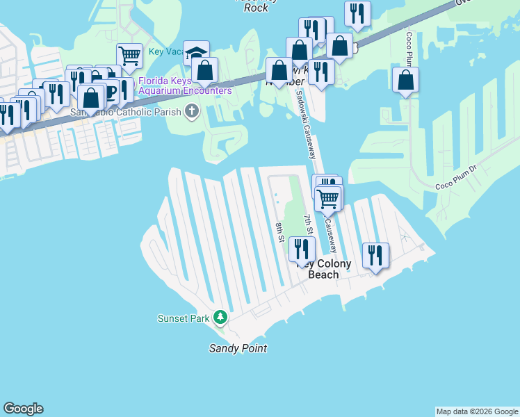 map of restaurants, bars, coffee shops, grocery stores, and more near 580 9th Street in Key Colony Beach