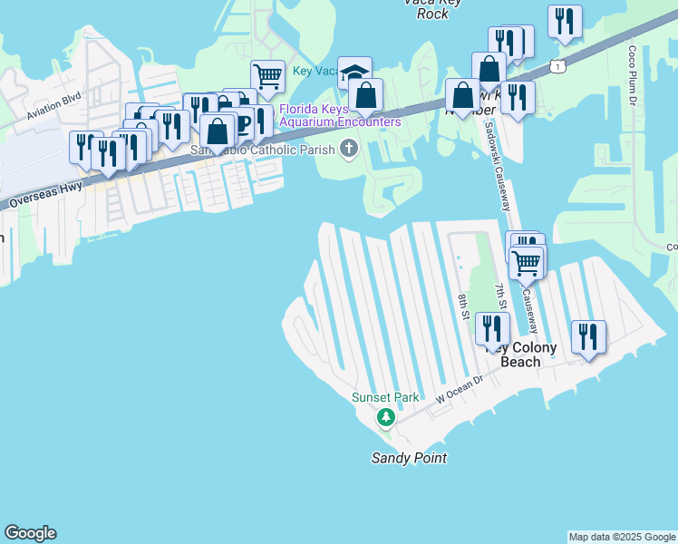 map of restaurants, bars, coffee shops, grocery stores, and more near 320 13th Street in Key Colony Beach
