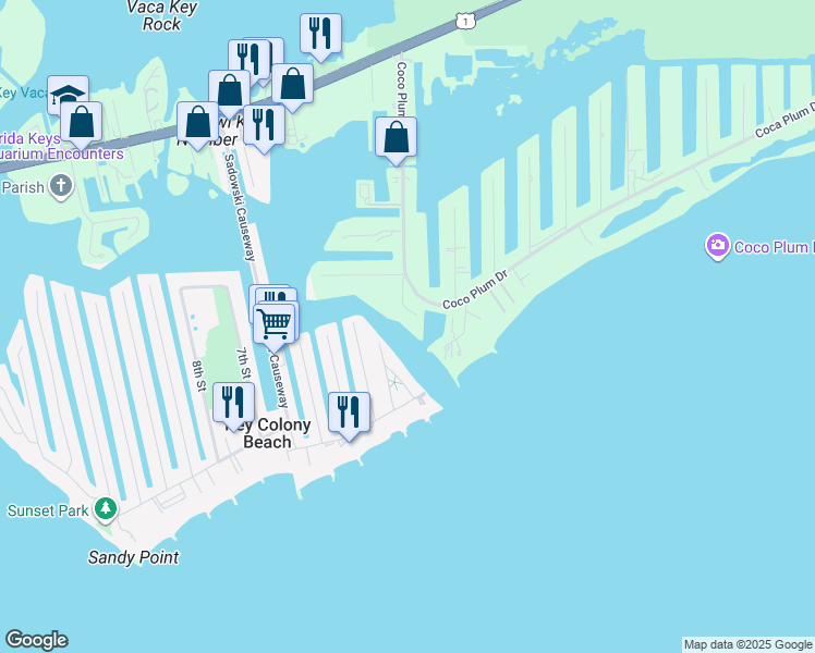 map of restaurants, bars, coffee shops, grocery stores, and more near 95 Coco Plum Drive in Marathon