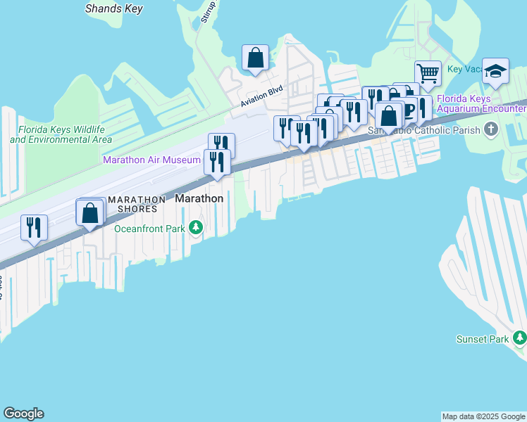 map of restaurants, bars, coffee shops, grocery stores, and more near 713 East 105th Street Ocean in Marathon