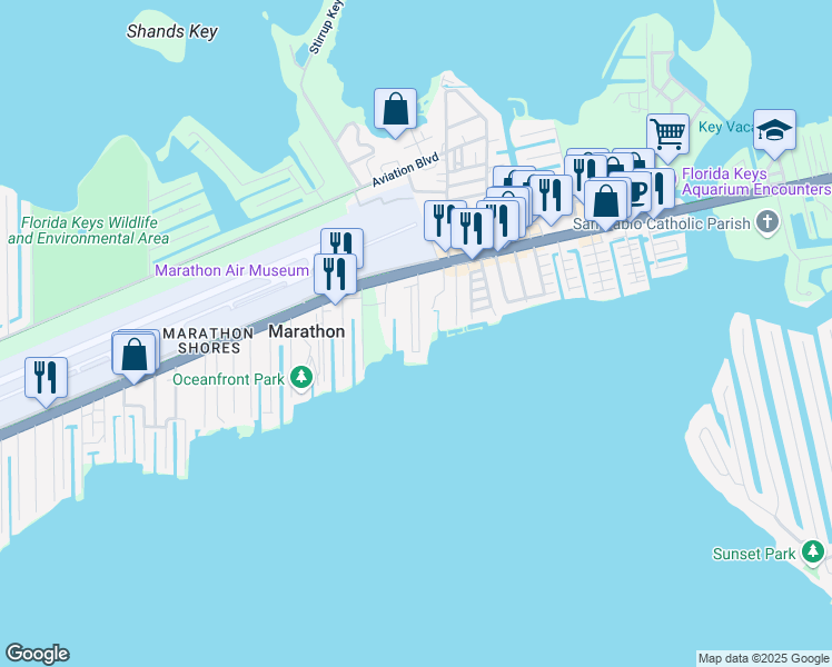 map of restaurants, bars, coffee shops, grocery stores, and more near 713 East 105th Street Ocean in Marathon