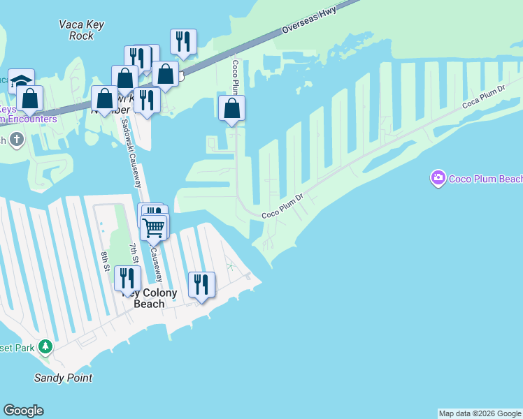 map of restaurants, bars, coffee shops, grocery stores, and more near 96 Coco Plum Drive in Marathon