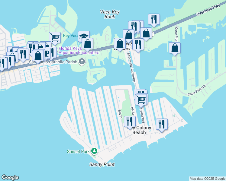 map of restaurants, bars, coffee shops, grocery stores, and more near 701 8th Street in Key Colony Beach