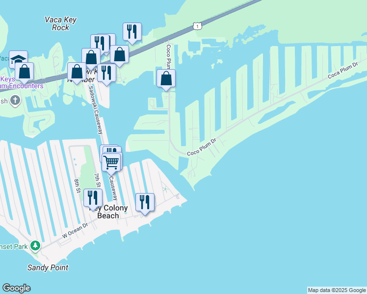 map of restaurants, bars, coffee shops, grocery stores, and more near 96 Coco Plum Drive in Marathon