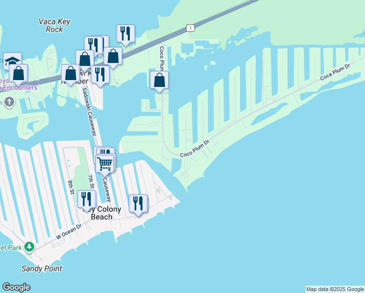 map of restaurants, bars, coffee shops, grocery stores, and more near 96 Coco Plum Drive in Marathon