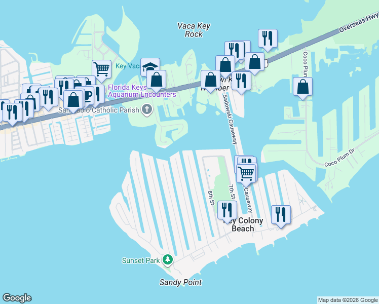 map of restaurants, bars, coffee shops, grocery stores, and more near 701 8th Street in Key Colony Beach