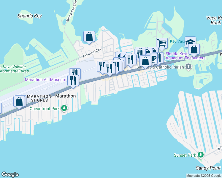 map of restaurants, bars, coffee shops, grocery stores, and more near 429 109th Street Ocean in Marathon