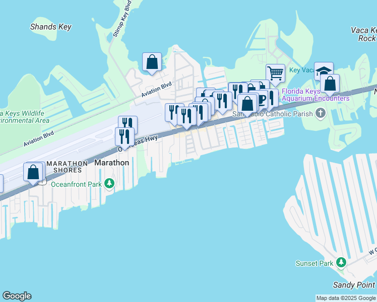 map of restaurants, bars, coffee shops, grocery stores, and more near 429 109th Street Ocean in Marathon