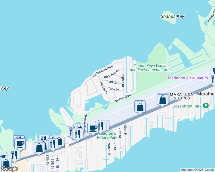 map of restaurants, bars, coffee shops, grocery stores, and more near 7940 Tuna Drive in Marathon