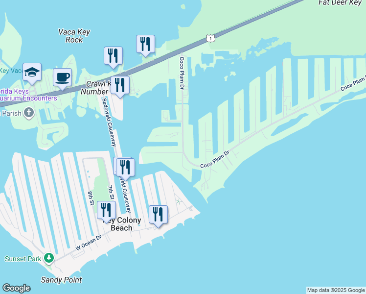 map of restaurants, bars, coffee shops, grocery stores, and more near 1981 Coco Plum Drive in Marathon
