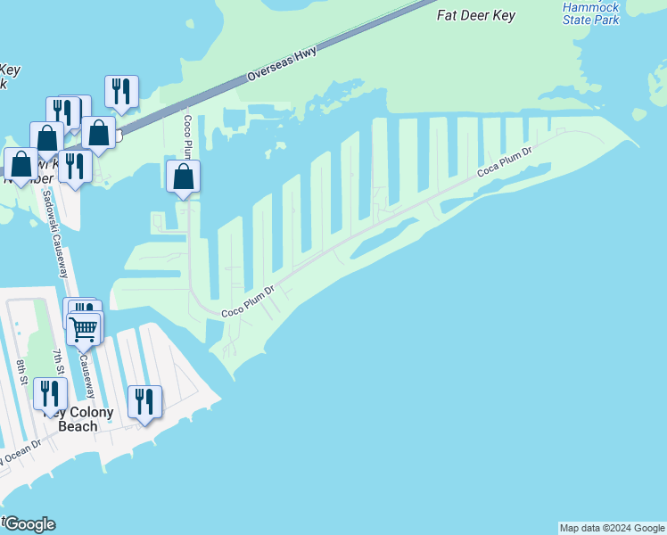 map of restaurants, bars, coffee shops, grocery stores, and more near 135 Coco Plum Drive in Marathon