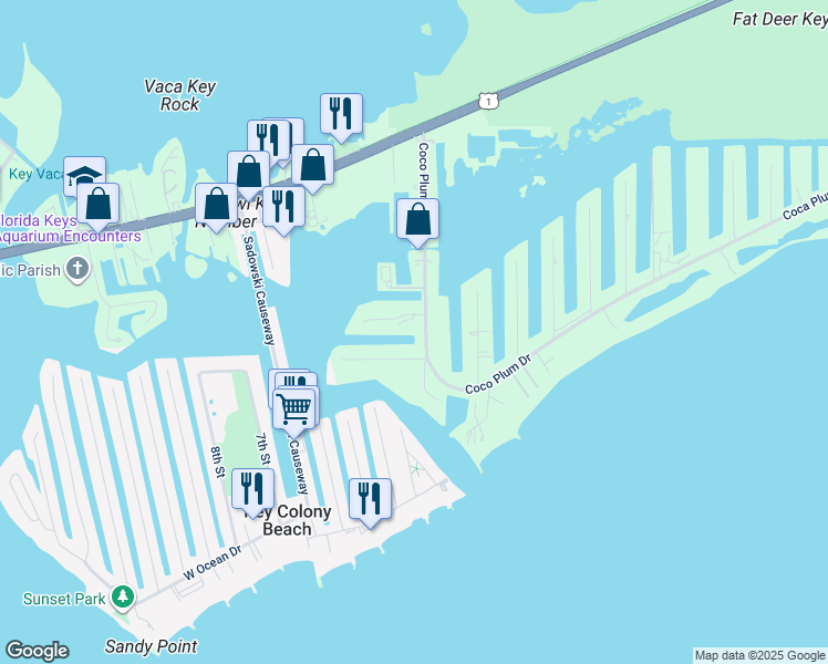 map of restaurants, bars, coffee shops, grocery stores, and more near 1981 Coco Plum Drive in Marathon