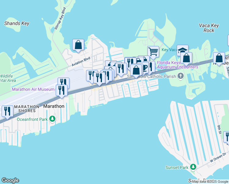 map of restaurants, bars, coffee shops, grocery stores, and more near 544 110th Street Ocean in Marathon