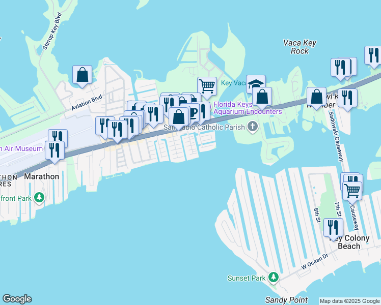 map of restaurants, bars, coffee shops, grocery stores, and more near 11683 6th Avenue Ocean in Marathon