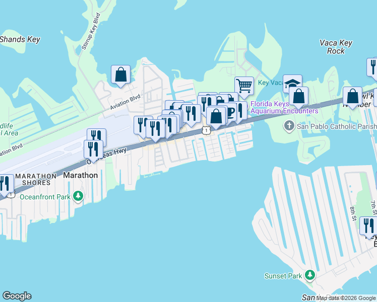 map of restaurants, bars, coffee shops, grocery stores, and more near 544 110th Street Ocean in Marathon