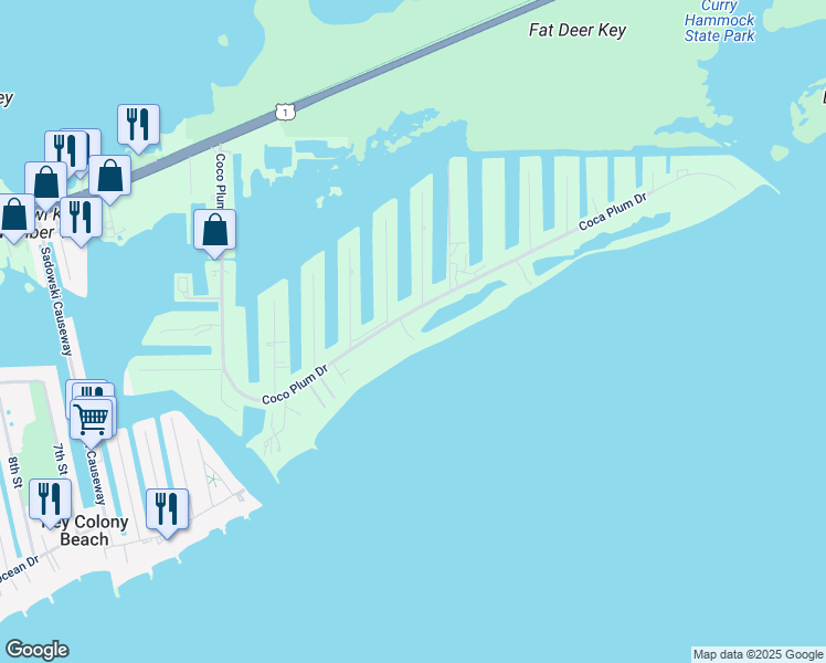 map of restaurants, bars, coffee shops, grocery stores, and more near 135 Coco Plum Drive in Marathon