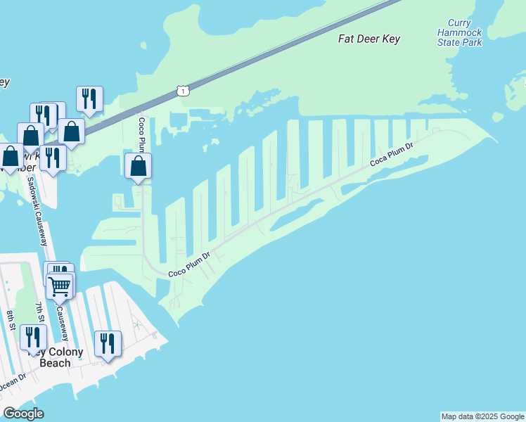 map of restaurants, bars, coffee shops, grocery stores, and more near 135 Coco Plum Drive in Marathon