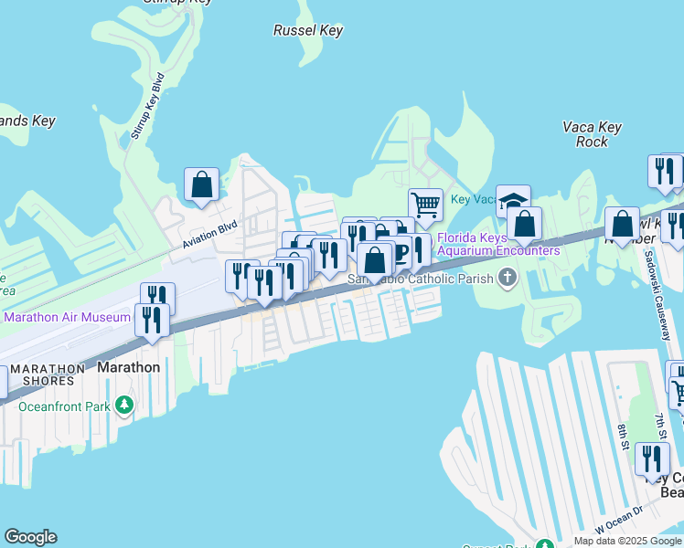 map of restaurants, bars, coffee shops, grocery stores, and more near 11300 1st Avenue in Marathon