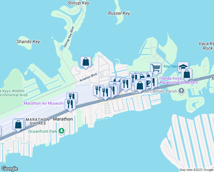 map of restaurants, bars, coffee shops, grocery stores, and more near 650 109th Saint Gulf in Marathon