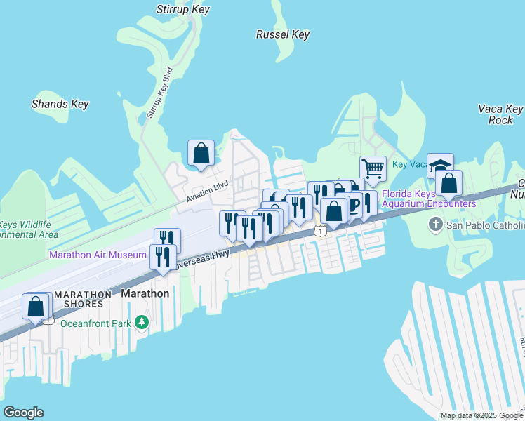 map of restaurants, bars, coffee shops, grocery stores, and more near 650 109th Saint Gulf in Marathon