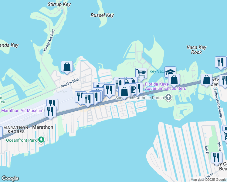 map of restaurants, bars, coffee shops, grocery stores, and more near 11300 1st Avenue in Marathon