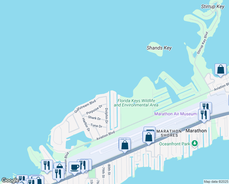 map of restaurants, bars, coffee shops, grocery stores, and more near 3001 Grouper Drive in Marathon