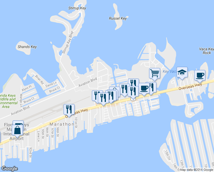 map of restaurants, bars, coffee shops, grocery stores, and more near 10889 4th Avenue Gulf in Marathon