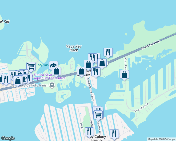 map of restaurants, bars, coffee shops, grocery stores, and more near 13100 Overseas Highway in Marathon