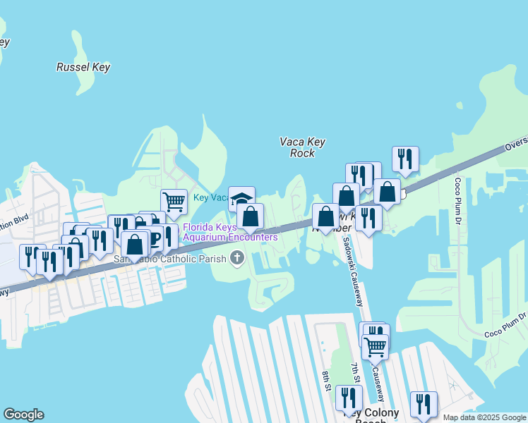 map of restaurants, bars, coffee shops, grocery stores, and more near 303 124th Street Gulf in Marathon
