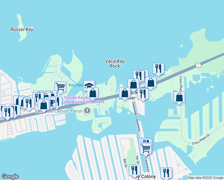 map of restaurants, bars, coffee shops, grocery stores, and more near 126 Street Gulf in Marathon