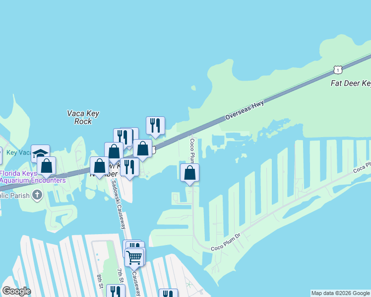 map of restaurants, bars, coffee shops, grocery stores, and more near 23 Coco Plum Drive in Marathon