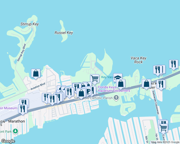 map of restaurants, bars, coffee shops, grocery stores, and more near Gulf of Mexico Boulevard in Marathon