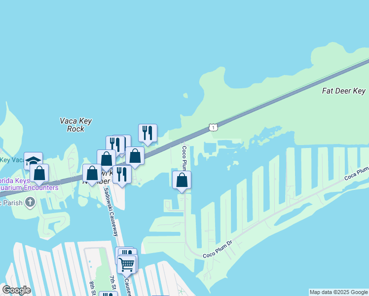 map of restaurants, bars, coffee shops, grocery stores, and more near 96 Coco Plum Drive in Marathon