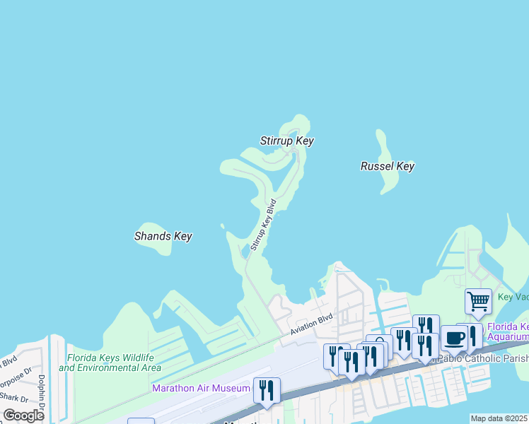 map of restaurants, bars, coffee shops, grocery stores, and more near 324 Stirrup Key Blvd in Marathon