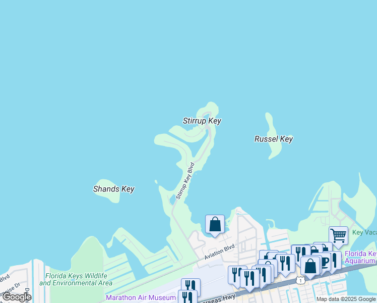 map of restaurants, bars, coffee shops, grocery stores, and more near 107 Pirates Cove Drive in Marathon