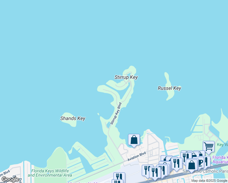 map of restaurants, bars, coffee shops, grocery stores, and more near 107 Pirates Cove Drive in Marathon