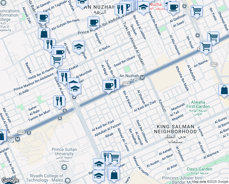 map of restaurants, bars, coffee shops, grocery stores, and more near 11322 King Abdullah Branch Road in Riyadh