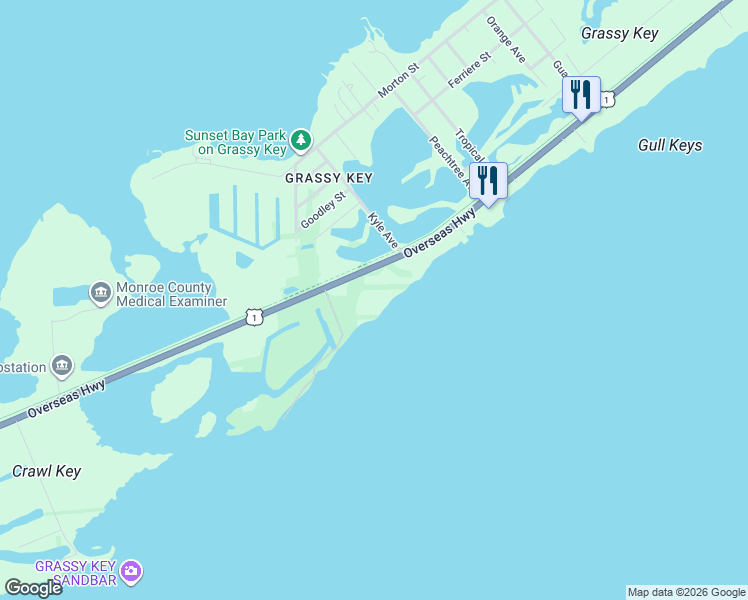 map of restaurants, bars, coffee shops, grocery stores, and more near 57468 Overseas Highway in Marathon