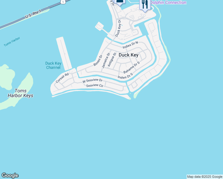 map of restaurants, bars, coffee shops, grocery stores, and more near 224 West Seaview Circle in Duck Key