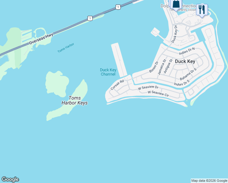 map of restaurants, bars, coffee shops, grocery stores, and more near 201 Nautilis Street in Duck Key
