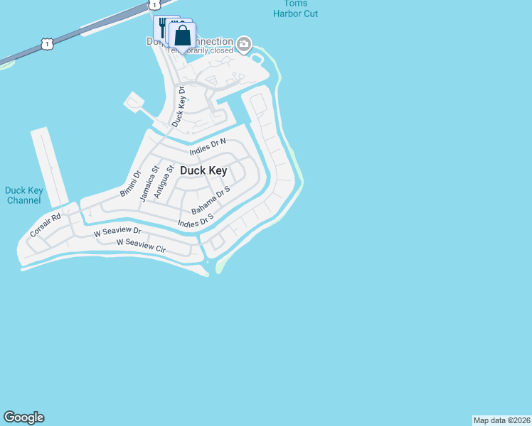 map of restaurants, bars, coffee shops, grocery stores, and more near 306 Alamanda St in Duck Key
