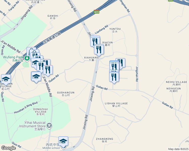 map of restaurants, bars, coffee shops, grocery stores, and more near Jin Xing Lu in Quan Zhou Shi