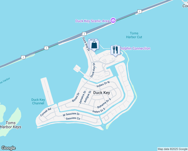 map of restaurants, bars, coffee shops, grocery stores, and more near 7226 Simran Lane in Duck Key