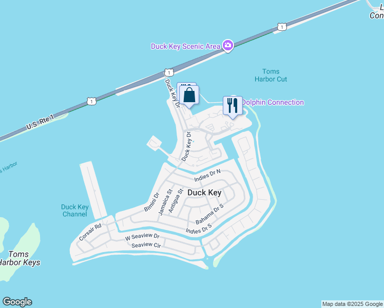 map of restaurants, bars, coffee shops, grocery stores, and more near 7226 Simran Lane in Duck Key