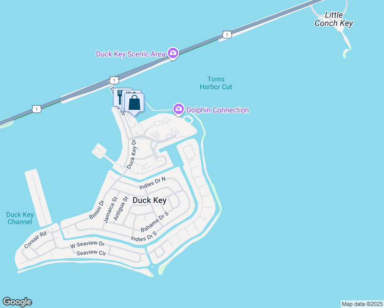 map of restaurants, bars, coffee shops, grocery stores, and more near 31 Jasmine Street in Duck Key